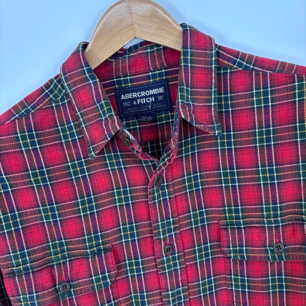 Abercrombie & Fitch Plaid Flannel Shirt Mens L Red Tartan Outdoor Layering